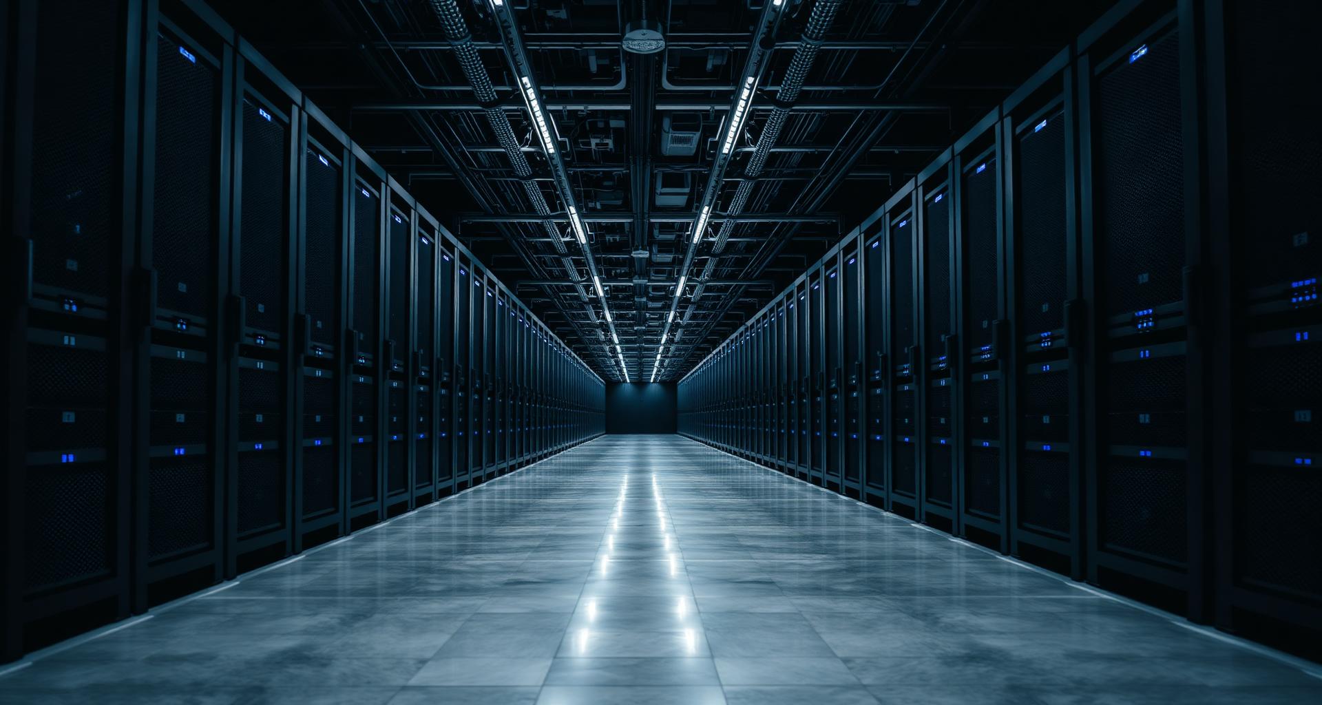 Cold aisle corridor inside an energized data center server hall